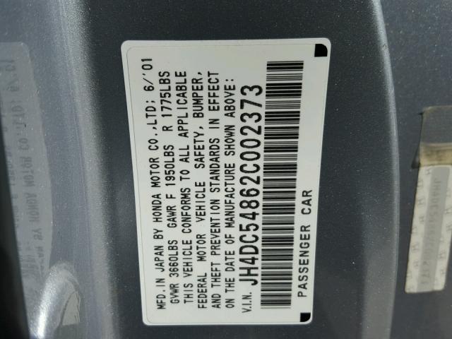 JH4DC54862C002373 - 2002 ACURA RSX SILVER photo 10