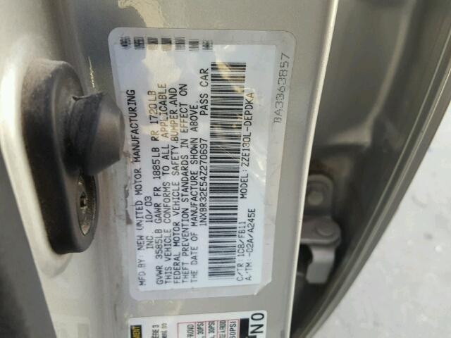 1NXBR32E54Z270697 - 2004 TOYOTA COROLLA SILVER photo 10