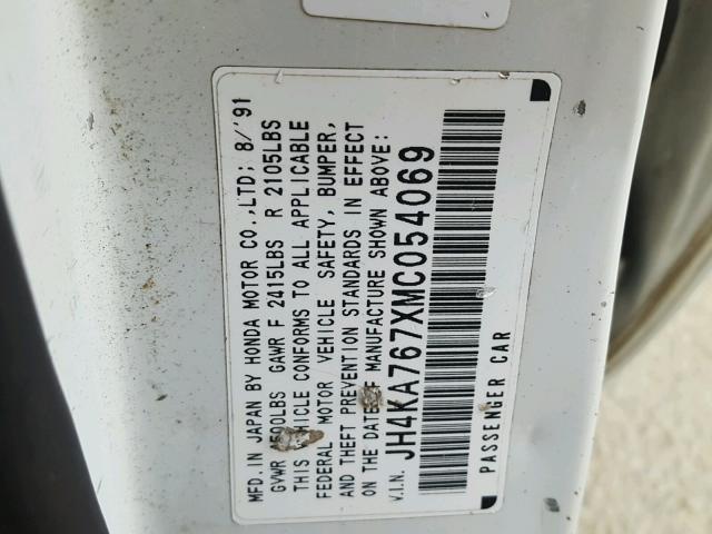 JH4KA767XMC054069 - 1991 ACURA LEGEND LS WHITE photo 10