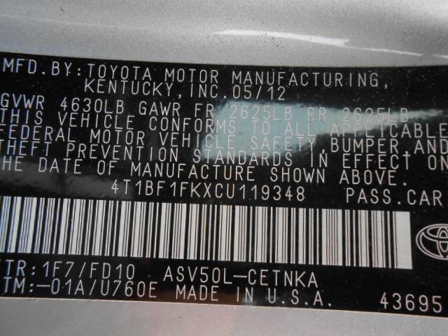 4T1BF1FKXCU119348 - 2012 TOYOTA CAMRY BASE SILVER photo 10