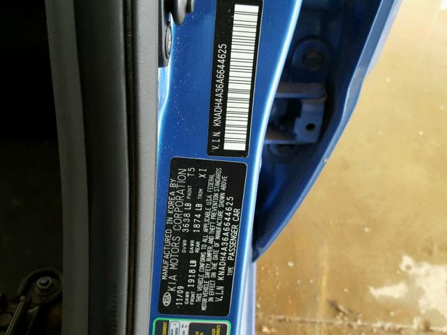KNADH4A36A6644625 - 2010 KIA RIO LX Կապույտ լուսանկար 10