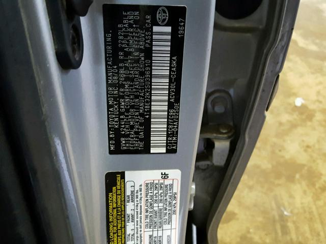 4T1BE32K25U396910 - 2005 TOYOTA CAMRY LE SILVER photo 10