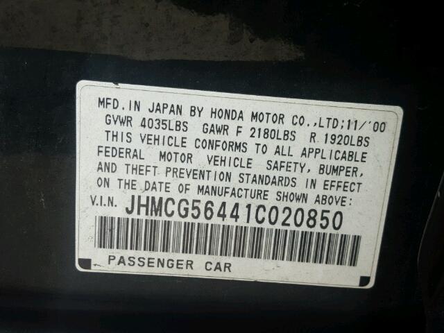 JHMCG56441C020850 - 2001 HONDA ACCORD LX GREEN photo 10