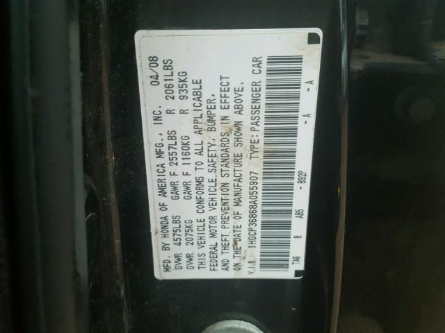 1HGCP36868A055907 - 2008 HONDA ACCORD EXL BLACK photo 10