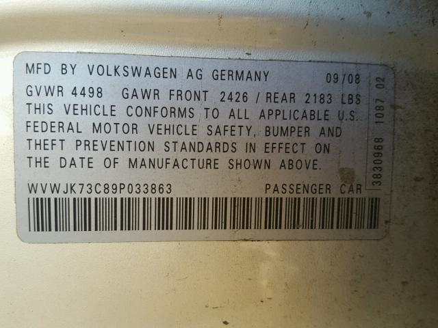 WVWJK73C89P033863 - 2009 VOLKSWAGEN PASSAT TUR SILVER photo 10