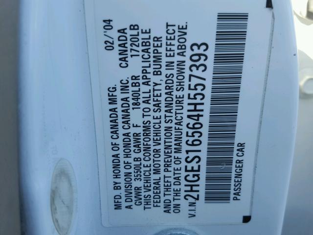 2HGES16564H557393 - 2004 HONDA CIVIC LX WHITE photo 10