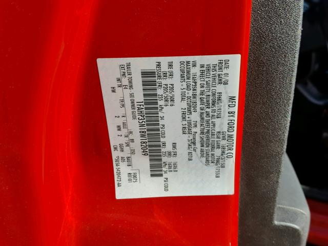 1FAHP35N18W182049 - 2008 FORD FOCUS SE RED photo 10