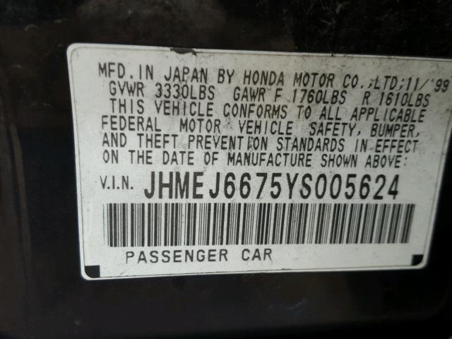 JHMEJ6675YS005624 - 2000 HONDA CIVIC LX BLACK photo 10