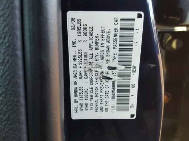 1HGCM56896A125773 - 2006 HONDA ACCORD EX BLUE photo 10