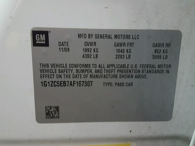 1G1ZC5EB7AF167307 - 2010 CHEVROLET MALIBU 1LT WHITE photo 10