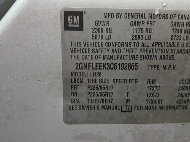 2GNFLEEK3C6192865 - 2012 CHEVROLET EQUINOX LT SILVER photo 10