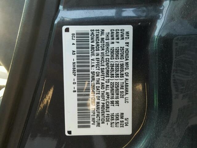 5FNRL18664B113567 - 2004 HONDA ODYSSEY EX GRAY photo 10