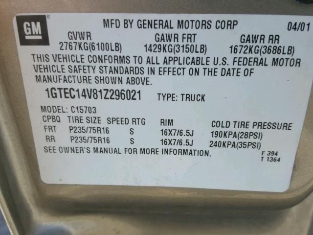 1GTEC14V81Z296021 - 2001 GMC NEW SIERRA SILVER photo 10