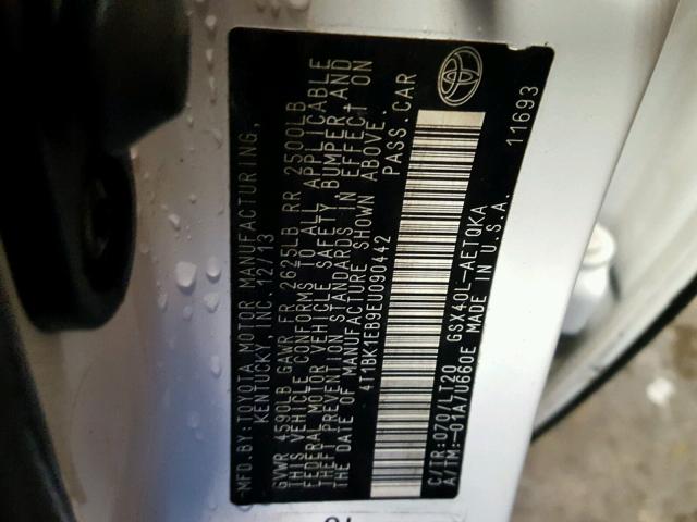 4T1BK1EB9EU090442 - 2014 TOYOTA AVALON BAS 白色 照片 10