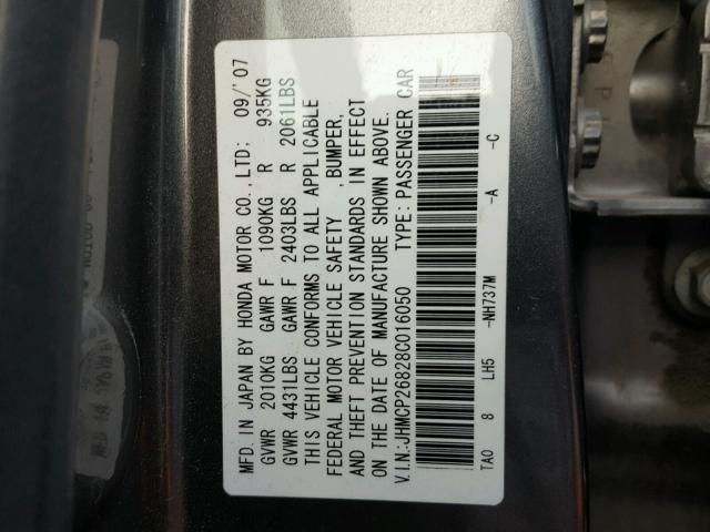 JHMCP26828C016050 - 2008 HONDA ACCORD EXL GRAY photo 10