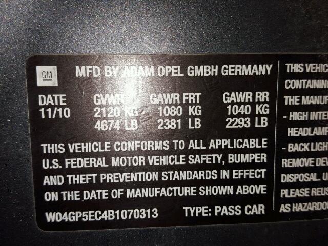 W04GP5EC4B1070313 - 2011 BUICK REGAL CXL GRAY photo 10