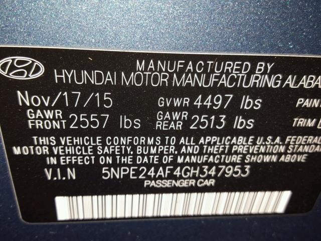 5NPE24AF4GH347953 - 2016 HYUNDAI SONATA SE BLUE photo 10