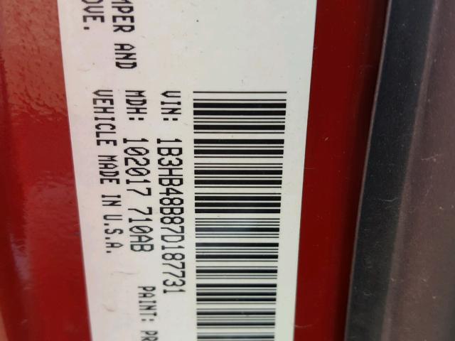 1B3HB48B87D187731 - 2007 DODGE CALIBER SX RED photo 10