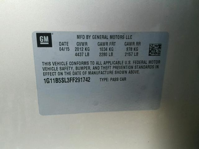 1G11B5SL3FF291742 - 2015 CHEVROLET MALIBU LS BEIGE photo 10