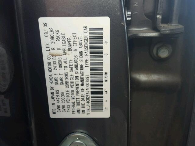 JH4CU2F67AC007891 - 2010 ACURA TSX GRAY photo 10