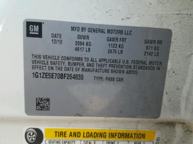 1G1ZE5E70BF264839 - 2011 CHEVROLET MALIBU LTZ 白色 照片 10