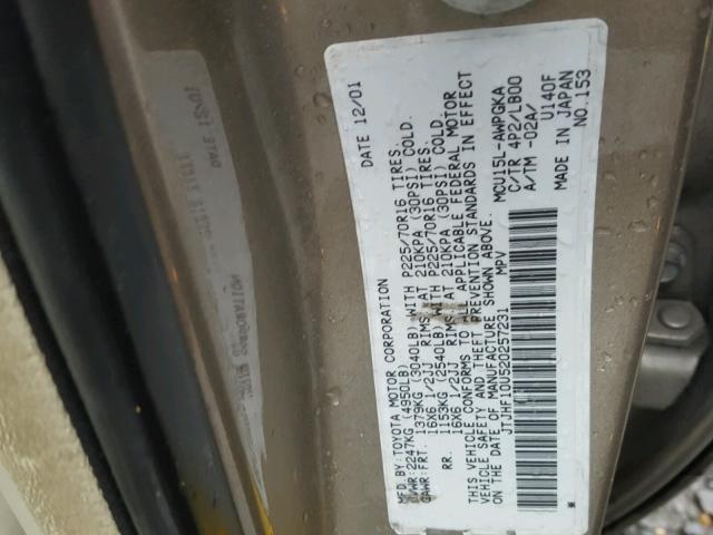 JTJHF10U520257231 - 2002 LEXUS RX 300 GOLD photo 10