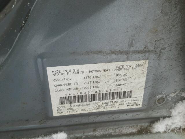 4A3AB36F09E602471 - 2009 MITSUBISHI GALANT ES GRAY photo 10