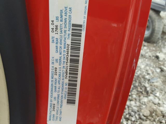 3VWBM31Y54M346502 - 2004 VOLKSWAGEN NEW BEETLE 红色 照片 10