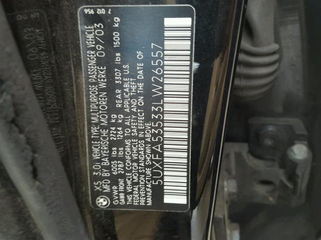 5UXFA53533LW26557 - 2003 BMW X5 3.0I BLACK photo 10