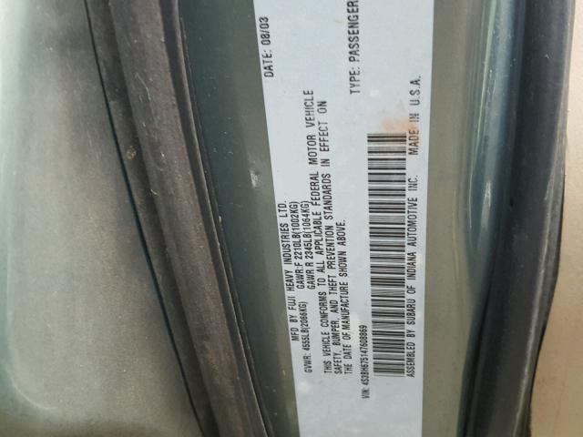 4S3BH675147608869 - 2004 SUBARU LEGACY OUT GREEN photo 10