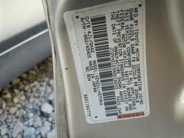 JT2VV21EXM3016233 - 1991 TOYOTA CAMRY DLX 米色 照片 10