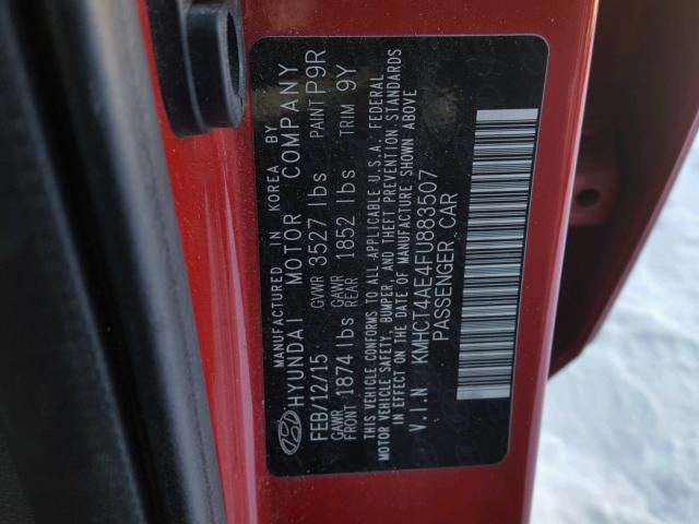 KMHCT4AE4FU883507 - 2015 HYUNDAI ACCENT GLS RED photo 10