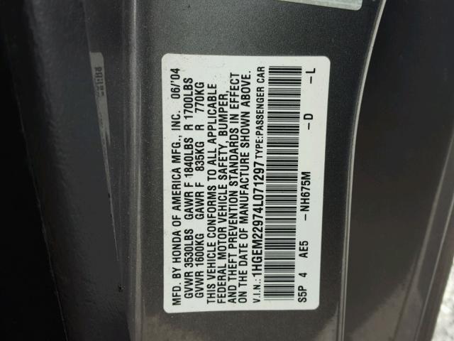 1HGEM22974L071297 - 2004 HONDA CIVIC EX GRAY photo 10