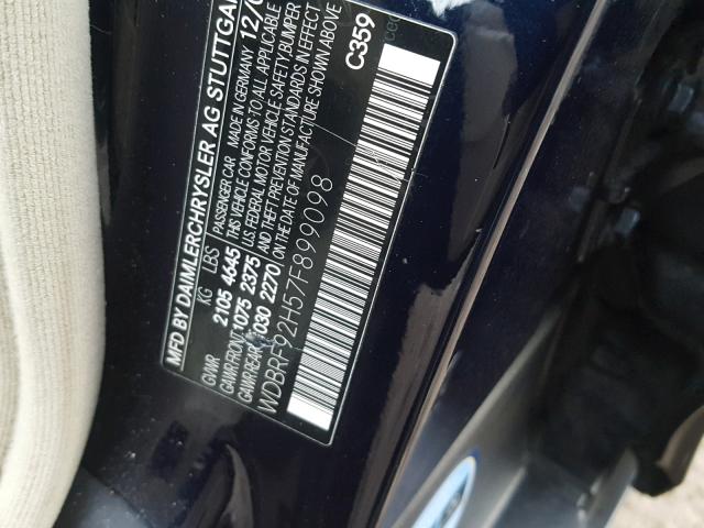 WDBRF92H57F899098 - 2007 MERCEDES-BENZ C 280 4MAT BLUE photo 10