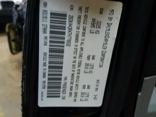 2B3KA43R47H778932 - 2007 DODGE CHARGER SE BLACK photo 10