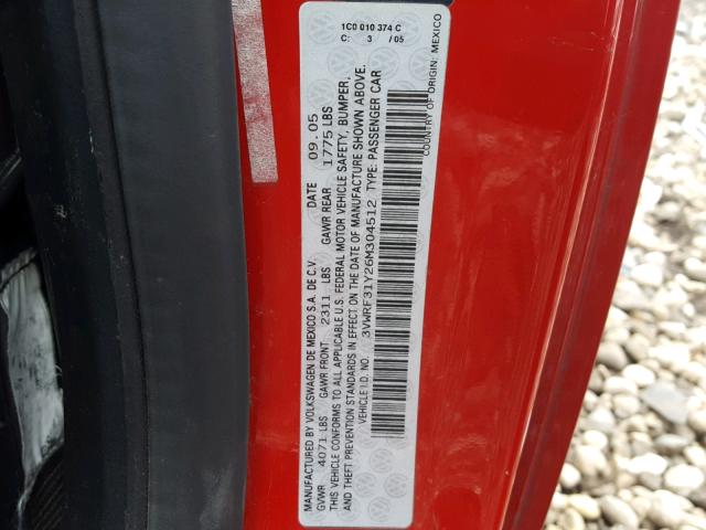 3VWRF31Y26M304512 - 2006 VOLKSWAGEN NEW BEETLE 红色 照片 10