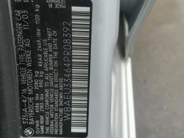 WBAEU33464PR08392 - 2004 BMW 325 XI GRAY photo 10