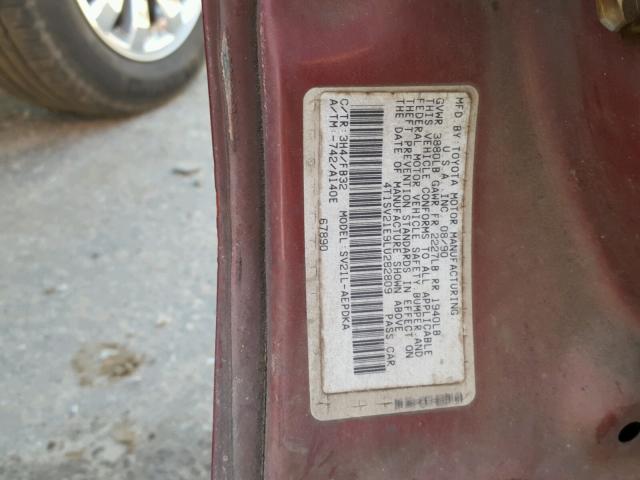 4T1SV21E9LU282809 - 1990 TOYOTA CAMRY DLX 栗色 照片 10