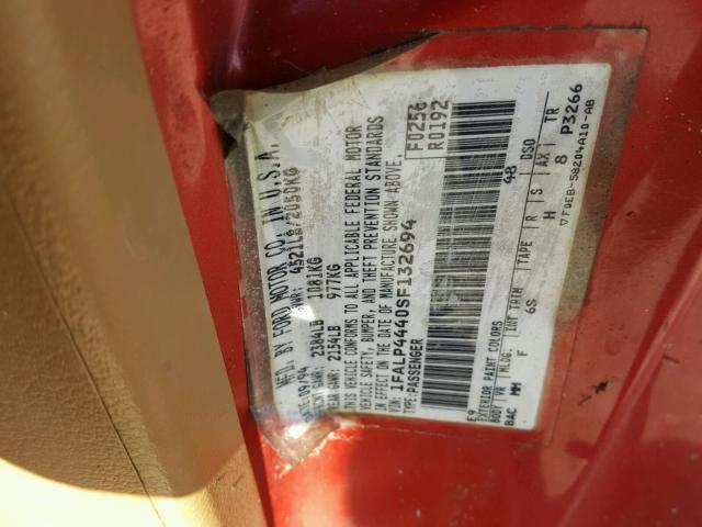 1FALP4440SF132694 - 1995 FORD MUSTANG RED photo 10