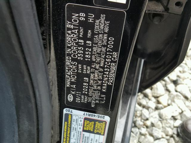 KNADN5A37C6017000 - 2012 KIA RIO EX BLACK photo 10