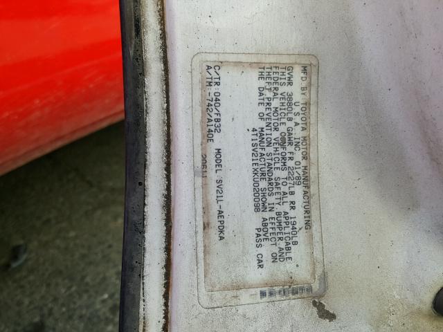 4T1SV21EXKU020098 - 1989 TOYOTA CAMRY DLX 白色 照片 10