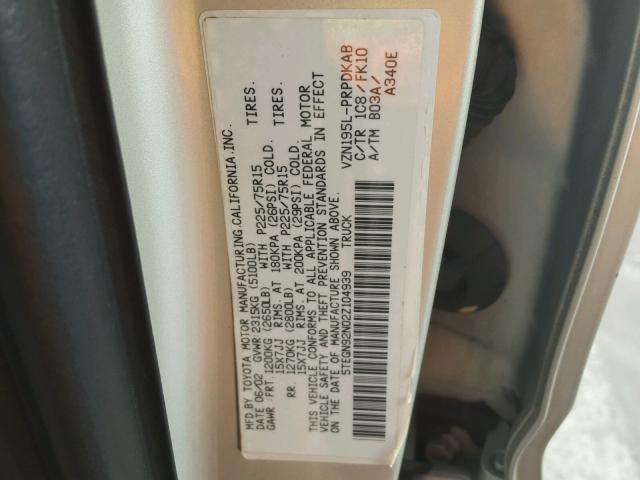 5TEGN92N02Z104939 - 2002 TOYOTA TACOMA DOU GRAY photo 10