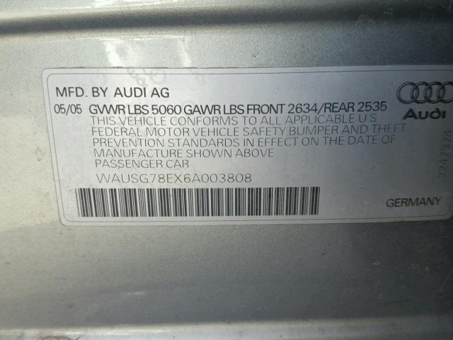 WAUSG78EX6A003808 - 2006 AUDI A4 S-LINE GRAY photo 10