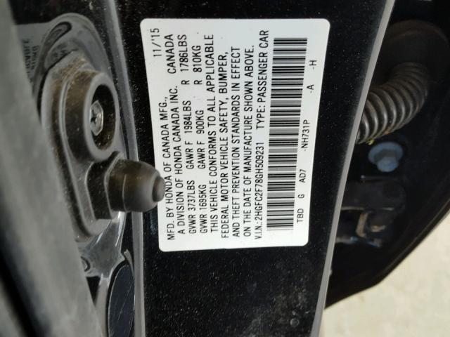 2HGFC2F78GH509231 - 2016 HONDA CIVIC EX შავი ფოტო 10