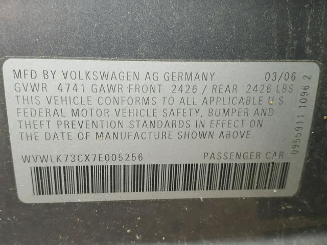 WVWLK73CX7E005256 - 2007 VOLKSWAGEN PASSAT 2.0 GRAY photo 10