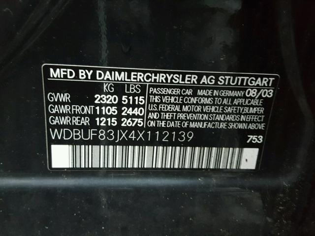 WDBUF83JX4X112139 - 2004 MERCEDES-BENZ E 500 4MAT GRAY photo 10