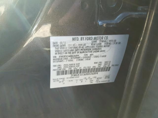 2FMGK5CC6BBD26894 - 2011 FORD FLEX SEL ნაცრისფერი ფოტო 10