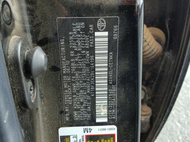 4T1BF3EK2BU164196 - 2011 TOYOTA CAMRY BASE BLACK photo 10