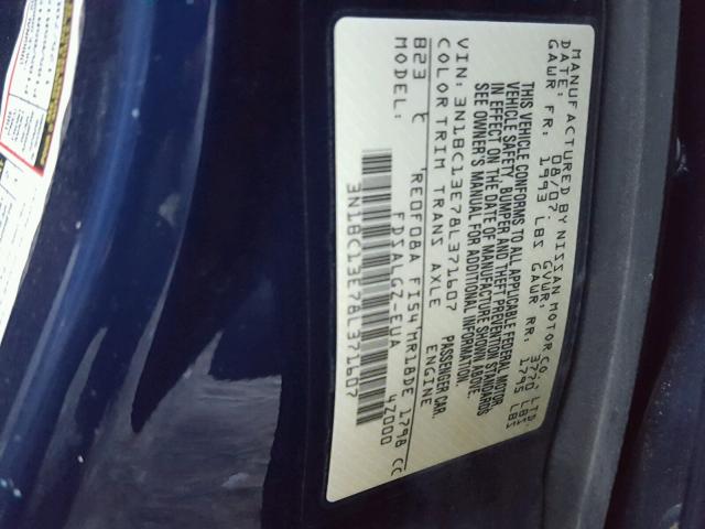 3N1BC13E78L371607 - 2008 NISSAN VERSA S BLUE photo 10