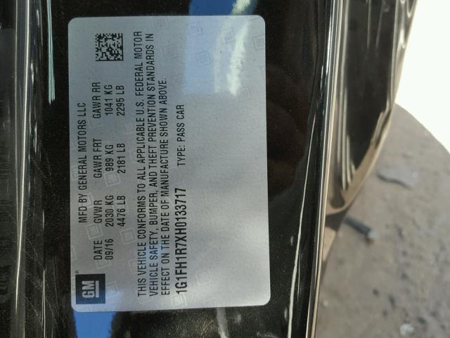 1G1FH1R7XH0133717 - 2017 CHEVROLET CAMARO SS Negro foto 10